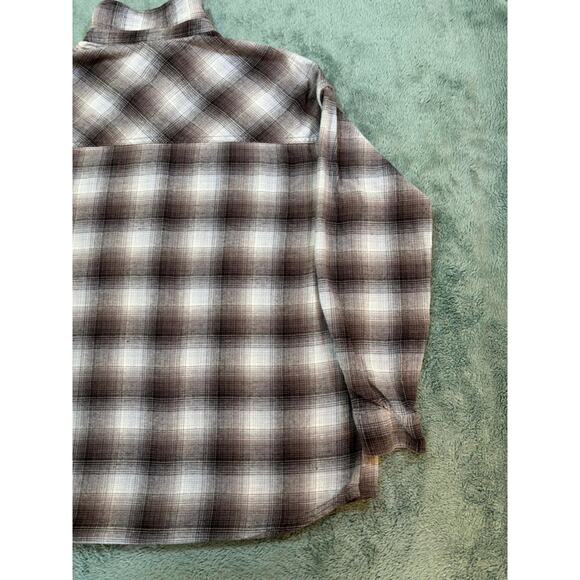 Garage Plaid Flannel Button Up Shirt Brown Cream Size M - Picture 10 of 11